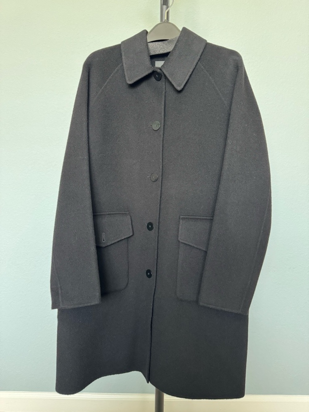 Theory Black Wool-Blend Peacoat with Flap Pockets